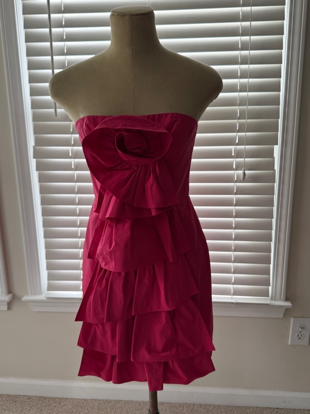 BCBGMaxAzria Strapless Ruffled Cocktail Dress in Hot Pink